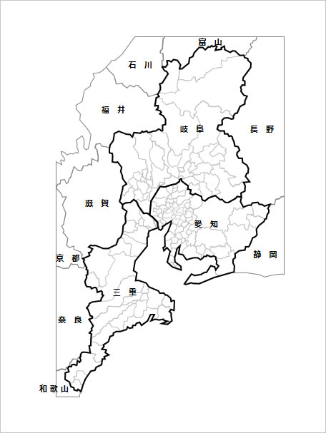 東海３県の白地図画像