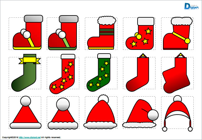 クリスマスの靴下、靴、帽子のイラスト画像