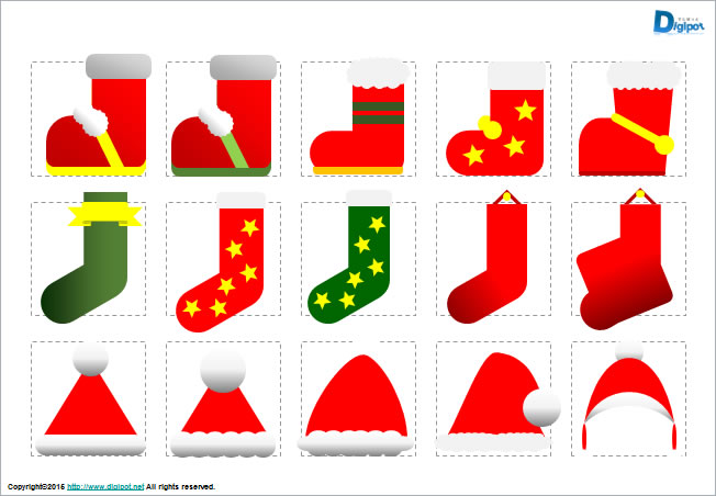 クリスマスの靴下、靴、帽子のイラスト画像2