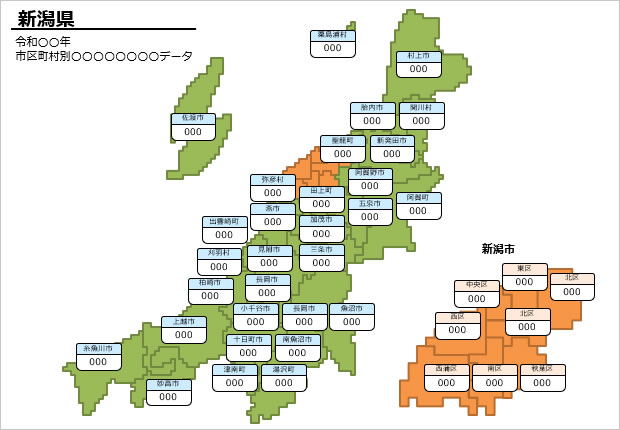 新潟県の市町村別の数値入力データマップ画像3