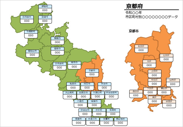 京都府の市区町村別の数値入力データマップ画像