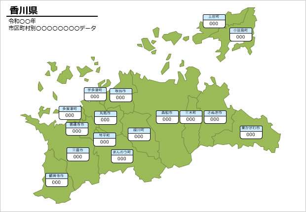 香川県の市町村別の数値入力データマップ画像