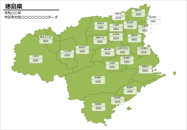 徳島県の市町村別の数値入力データマップ画像2