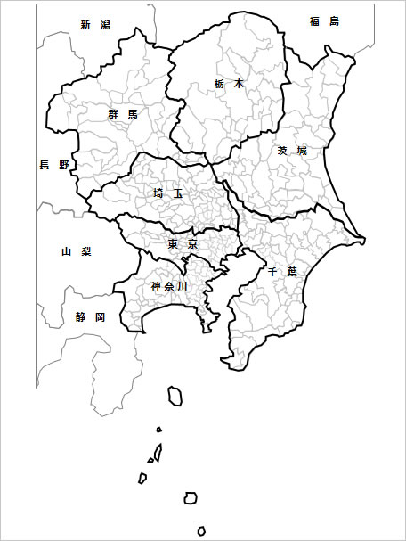 関東地方１都６県の市区町村地図 パワーポイント エクセル フリー素材 無料素材のdigipot