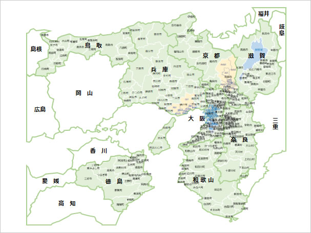 関西地方２府６県地図画像