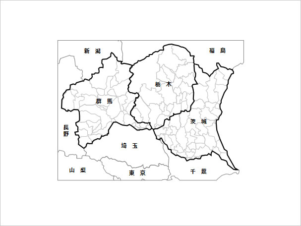 北関東地方３県の市区町村地図 パワーポイント エクセル フリー素材 無料素材のdigipot