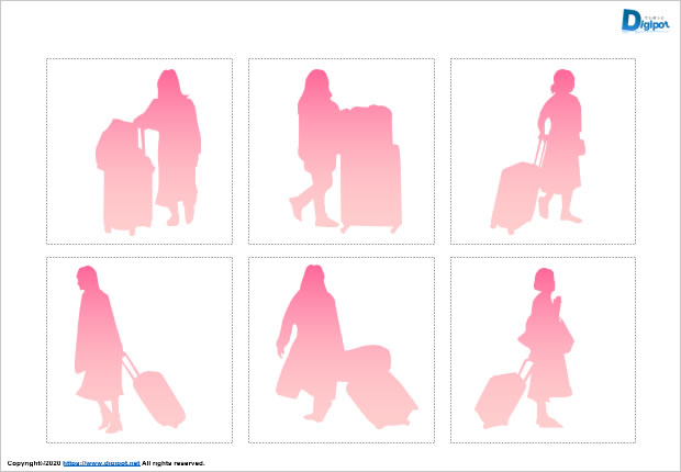 キャリーバッグで移動する女性のシルエット画像2