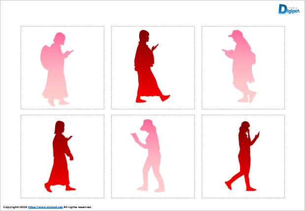 歩きスマホする女性のシルエット画像2