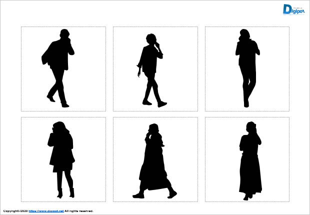 歩き通話する人物のシルエット画像