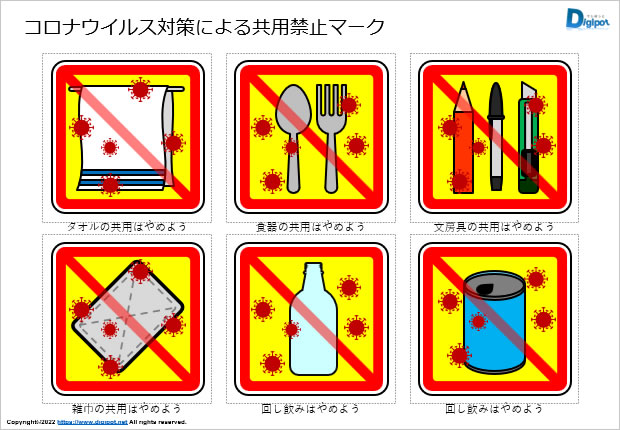 コロナウイルス対策による共用禁止マーク画像