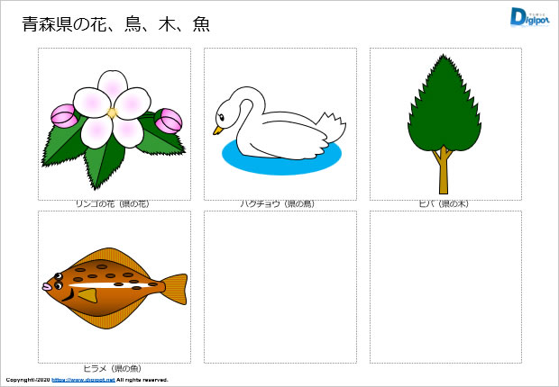青森県の花、鳥、木、魚のイラスト画像