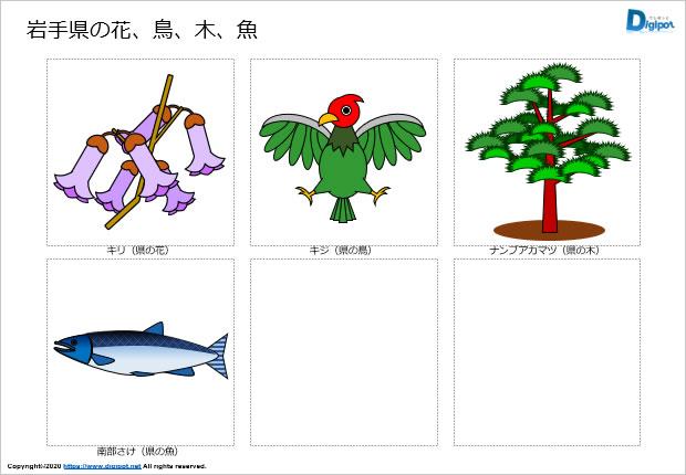 岩手県の花、鳥、木、魚のイラスト画像