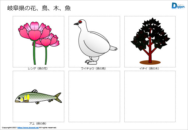 岐阜県の花、鳥、木、魚のイラスト画像
