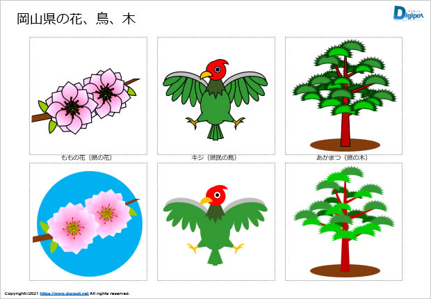 岡山県の花、鳥、木のイラスト画像