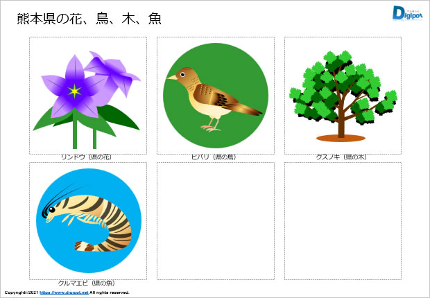 熊本県の花、鳥、木、魚のイラスト画像2