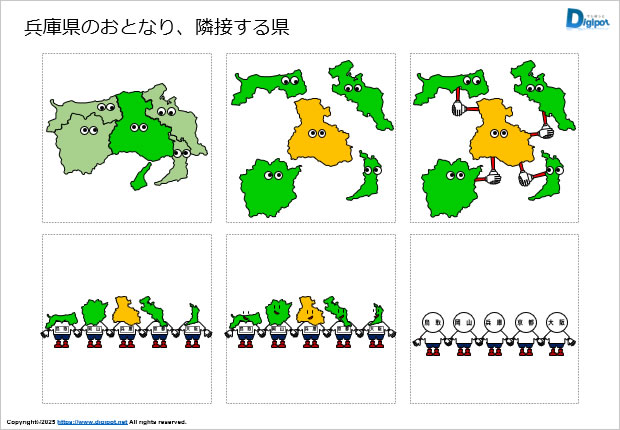 兵庫県のおとなり、隣接する県のイラスト画像2