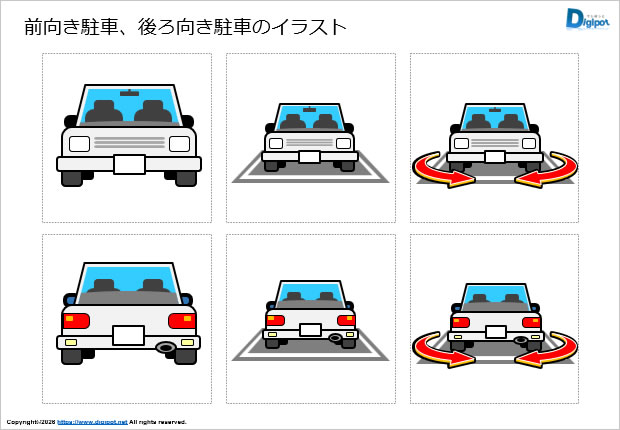 前向き駐車、後ろ向き駐車のイラスト画像