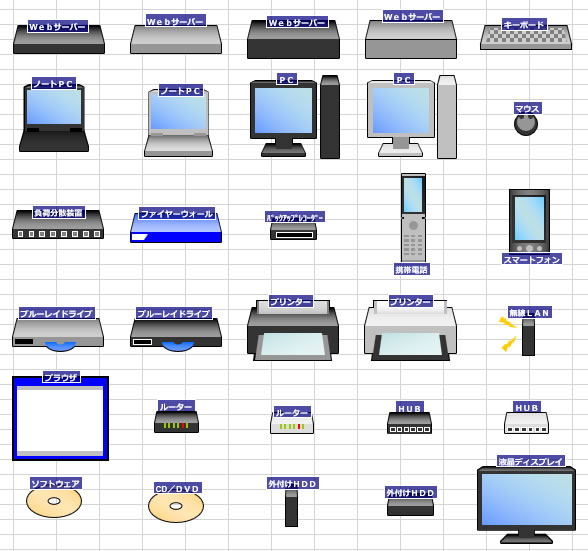 システム構成図作成用素材 イラストと文字入りタイプ Excelフリー素材 フリー素材 無料素材のdigipot