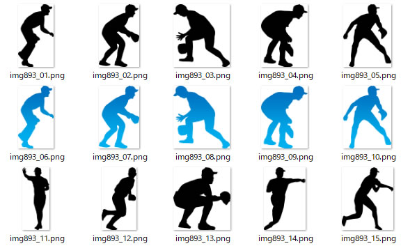 野球の内野手 外野手のシルエット Png形式画像 フリー素材 無料素材のdigipot