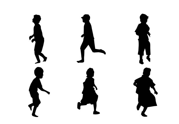 走る子供のシルエット画像