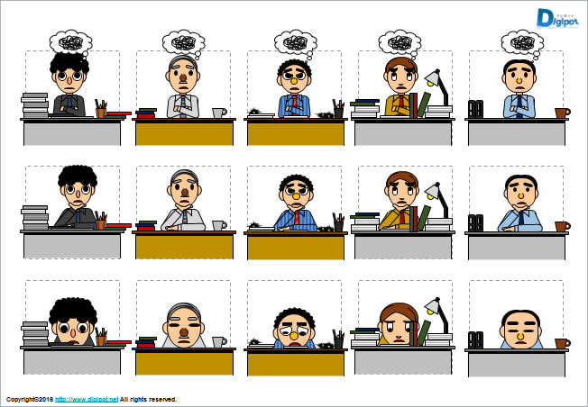 デスクワーク中の男性のイラスト画像