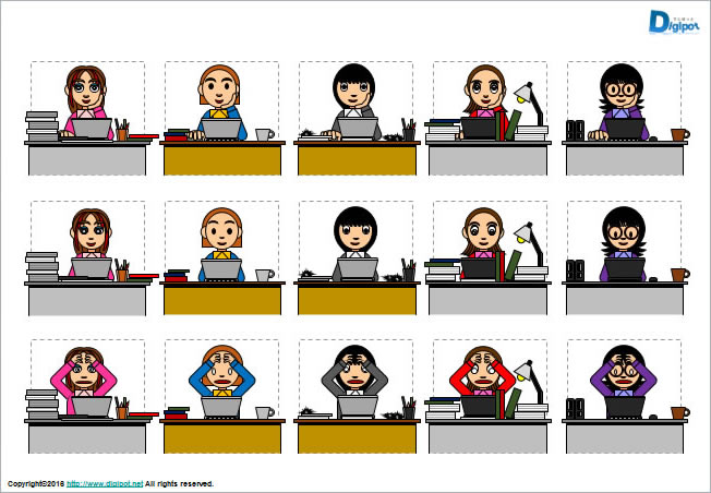 デスクワーク中の女性のイラスト画像