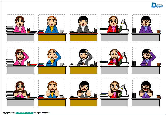 デスクワーク中の女性のイラスト画像