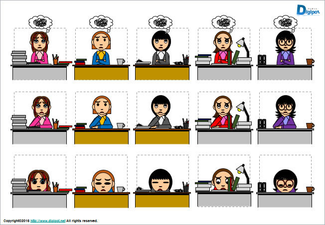 デスクワーク中の女性のイラスト画像