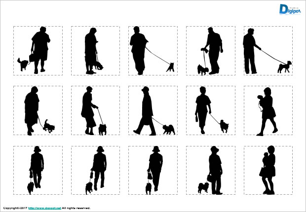 犬を散歩する人のシルエット画像2