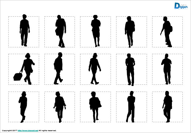 歩いている男性のシルエット画像