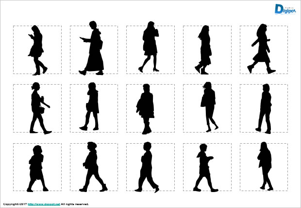 歩いている女性のシルエット パワーポイントフリー素材 フリー素材 無料素材のdigipot
