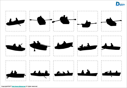 ボートを漕ぐ人のシルエット画像