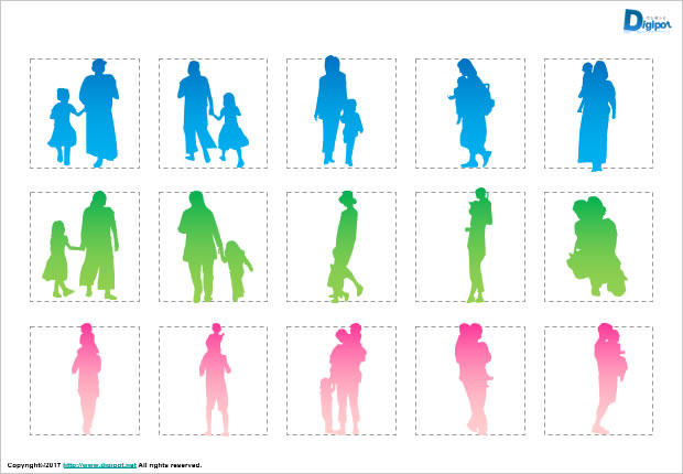 子供連れの人のシルエット画像2