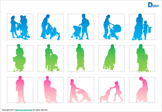 ベビーカーを押す人のシルエット画像2