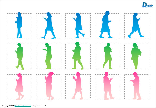 歩きスマホする人のシルエット画像2