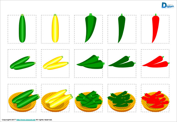 ズッキーニ、オクラ、トウガラシのイラスト画像