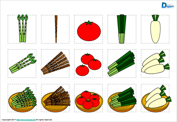 アスパラガス、ゴボウ、トマト、ネギ、ダイコンのイラスト画像2