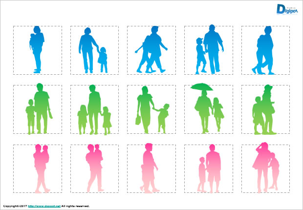 子供連れの人のシルエット画像2
