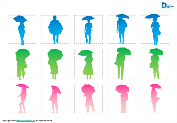 傘をさす人、持つ人のシルエット画像2
