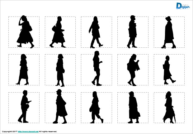 歩いている女性のシルエット画像