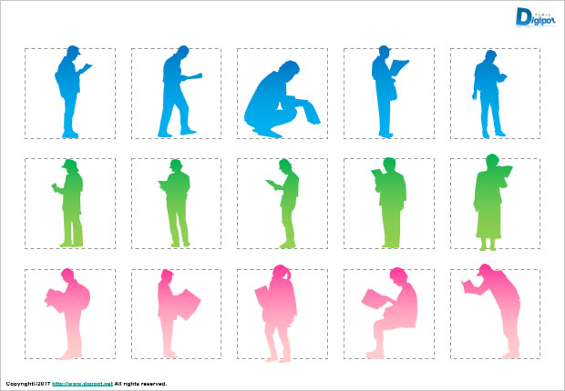 新聞、雑誌を読む人のシルエット画像2