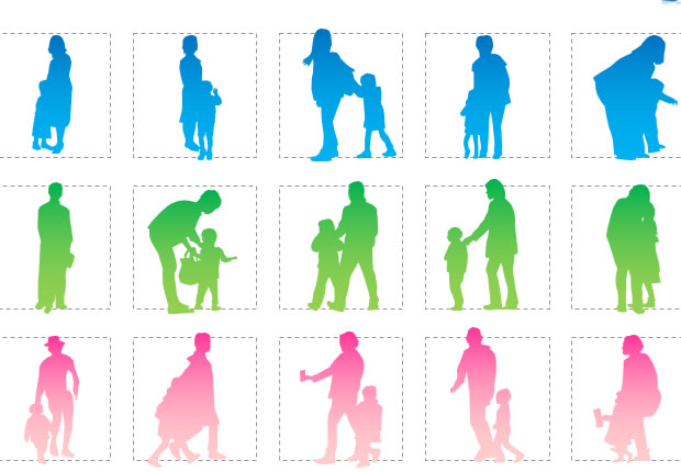 子供連れの人のシルエット画像2