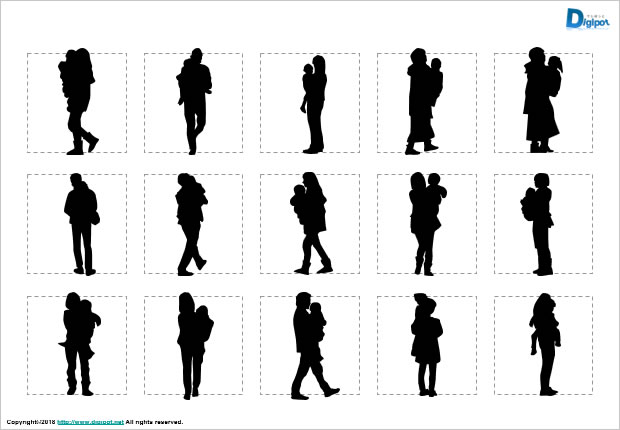子供連れの人のシルエット画像