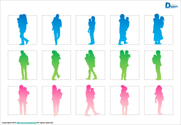 子供連れの人のシルエット画像2