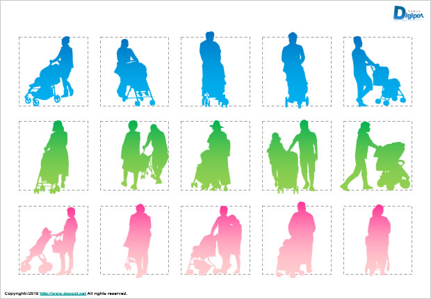 ベビーカーを押す人のシルエット画像2