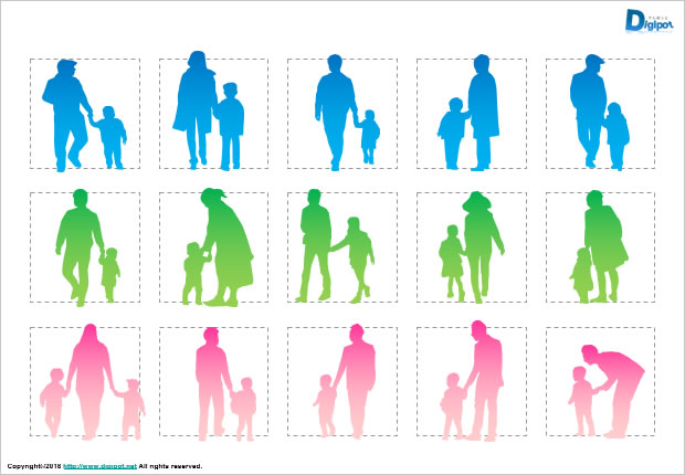 子供連れの人のシルエット画像2