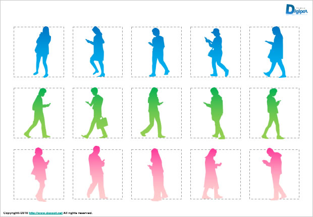 歩きスマホする人のシルエット画像2