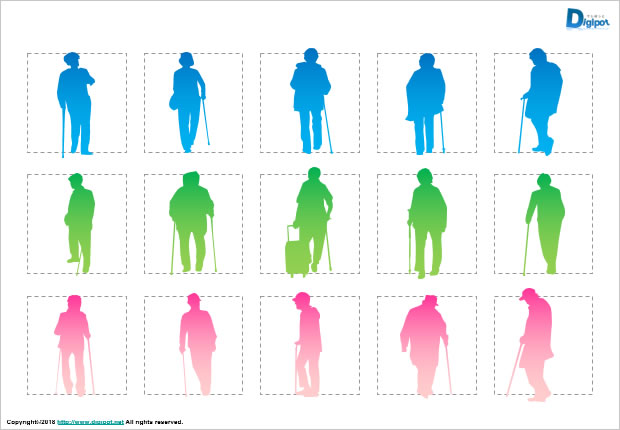 杖をつく人のシルエット画像2