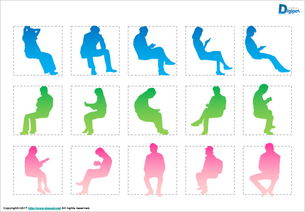 座っている、しゃがんでいる人のシルエット画像2