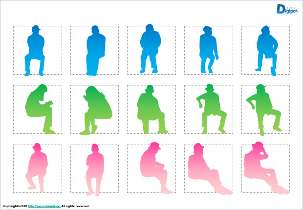 座っている、しゃがんでいる人のシルエット画像2